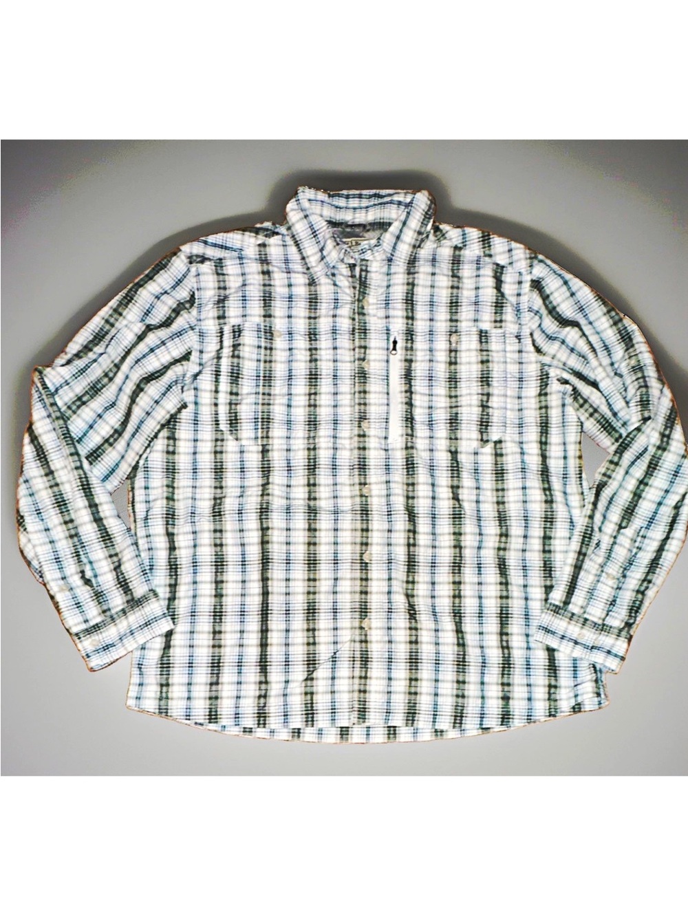L.L. Bean Men's XL Regular Blue Green Plaid Woven Long Sleeve Fishing Shirt